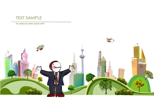 绿色山丘上的现代化城市图片下载