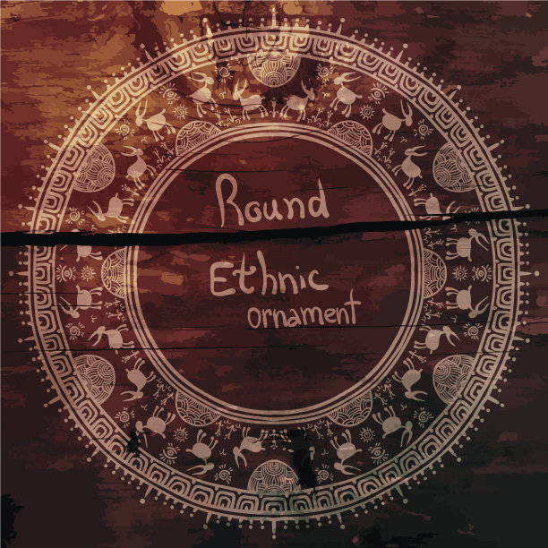 民族圆形框架与奶牛在草地上图片下载