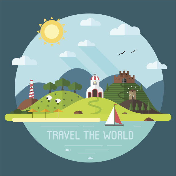 风景与海滩，山丘，教堂，磨坊，堡垒和灯塔图片下载