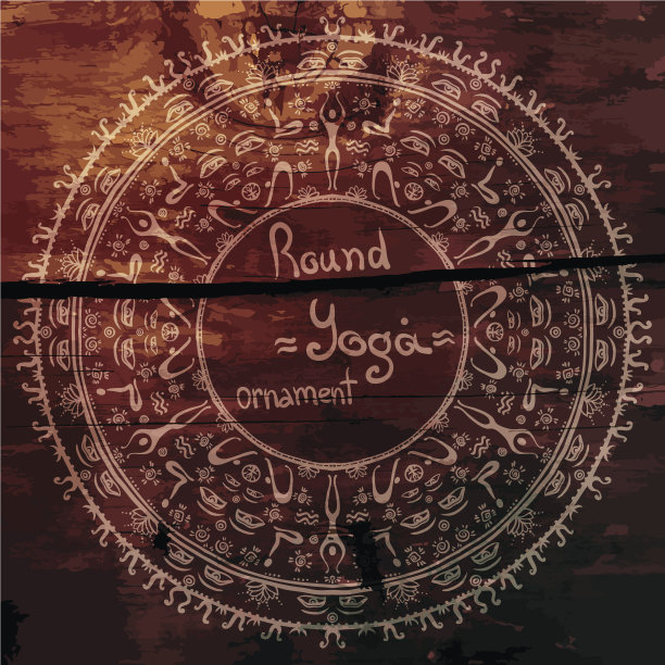 民族圆形框架与瑜伽体式，人，眼睛。冥想。图片下载