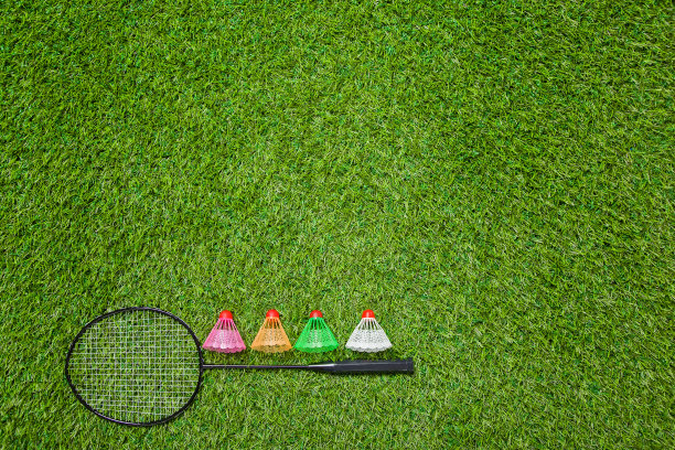 带有彩色羽毛球的羽毛球拍图片下载