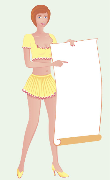 女孩在海报上伸出食指图片下载