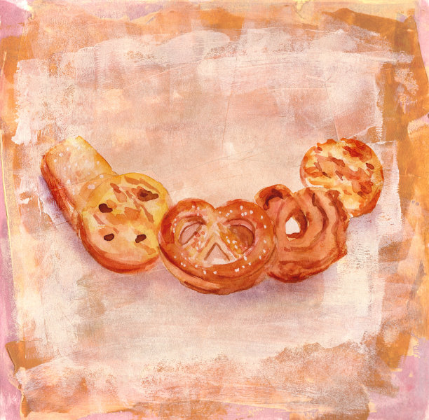 水彩画丹麦黄油饼干在金色的艺术背景图片下载