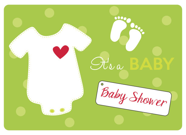 婴儿紧身衣和摇摆马在绿色圆点背景图片下载