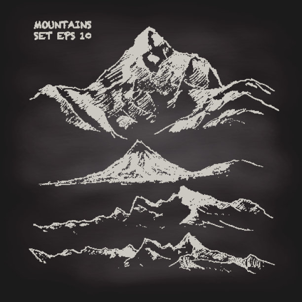 山设置复古素描黑板向量图片下载