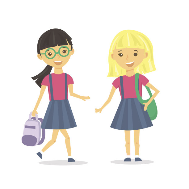 背着书包的可爱女学生。矢量插图。图片下载