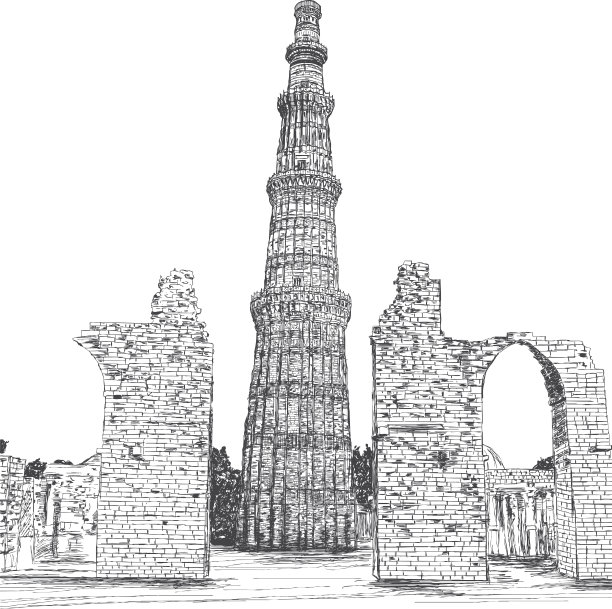 Qutub Minar矢量图-新德里，印度图片下载