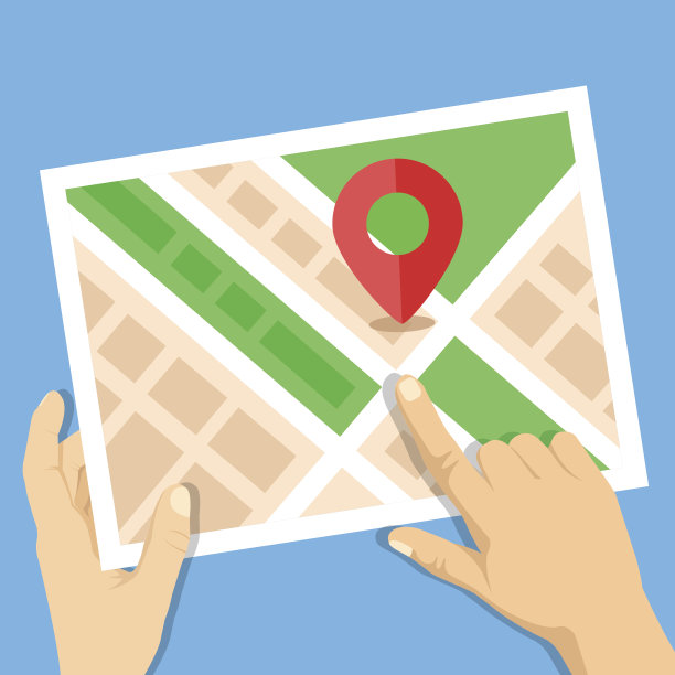 手握城市地图与地图标记平面插图图片下载