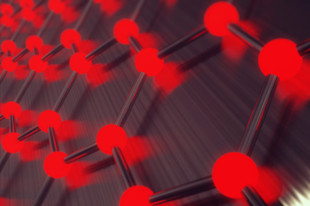 渲染红色抽象纳米技术六角形几何形式的特写、概念图片下载