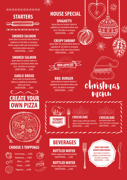 圣诞派对邀请餐厅。食物的传单。图片下载