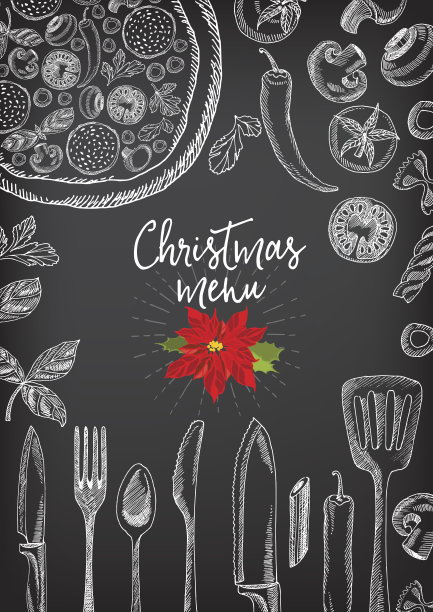 圣诞派对邀请餐厅。食物的传单。图片下载