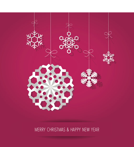 圣诞快乐明信片上的雪花在粉红色的背景。图片下载