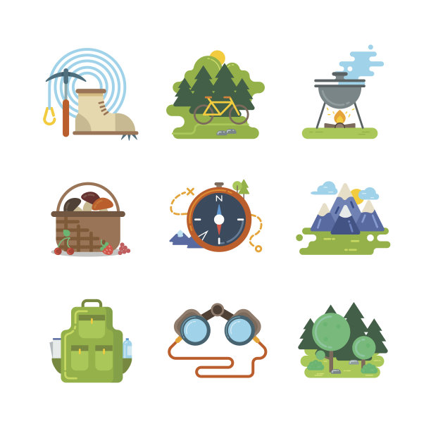 平面露营户外矢量图标图片下载