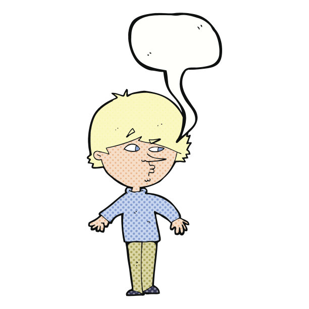 卡通人物：神情可疑的男子回头看，带有对话气泡图片下载