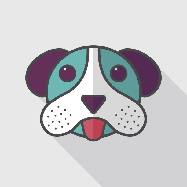 宠物狗平面图标与长影子，eps10图片下载