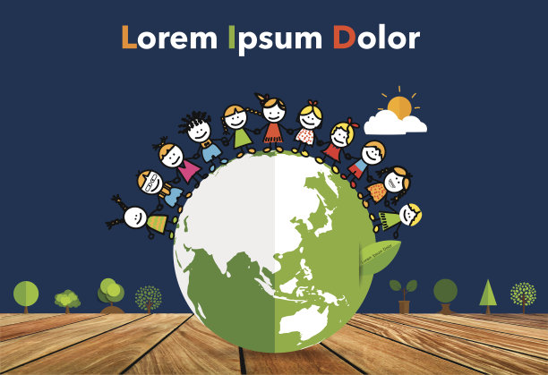 绿色生态地球上可爱的孩子们。矢量插图。图片下载