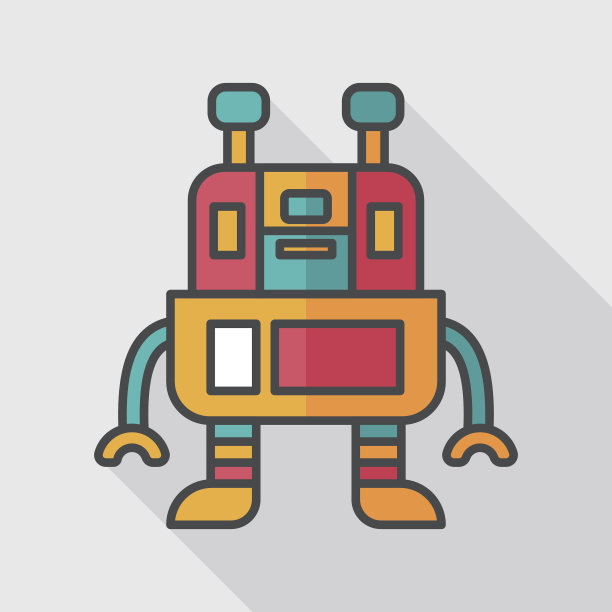 带有长阴影的机器人平面图标，eps10图片下载