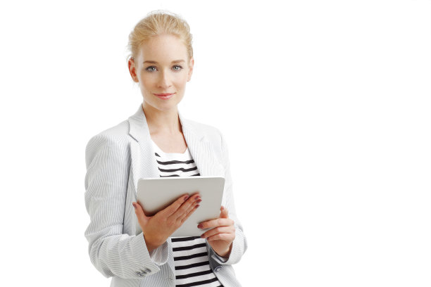 拥有数字平板电脑的女商人图片下载