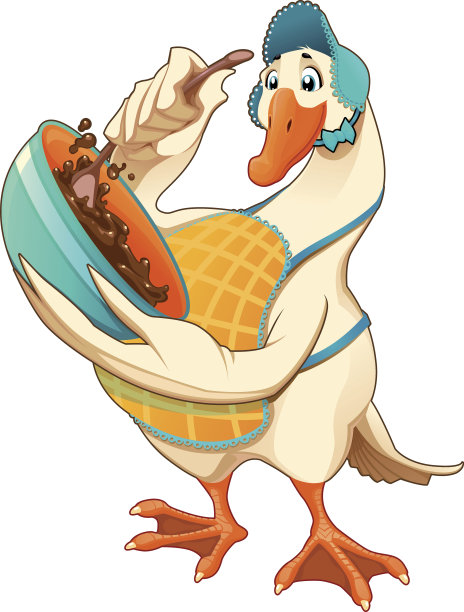 滑稽的鹅正在调配巧克力甜点图片下载