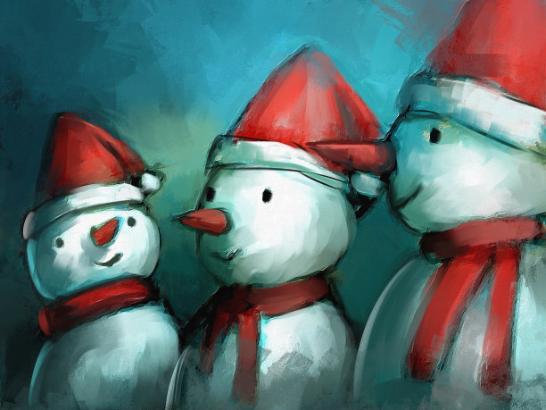 冬天雪人和朋友的数码画图片下载