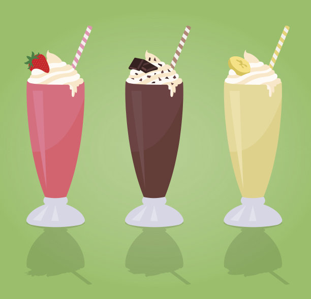 经典的玻璃奶油奶昔-草莓-巧克力-香蕉图片下载