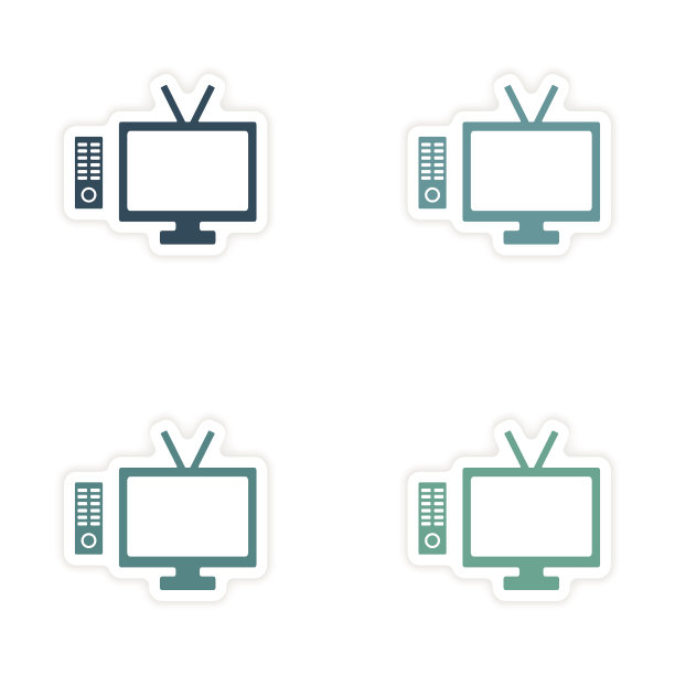 在纸电视上装配逼真的贴纸设计图片下载