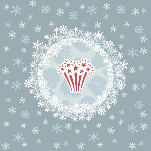 圣诞和新年的圆形框架与烟花的象征素材图片