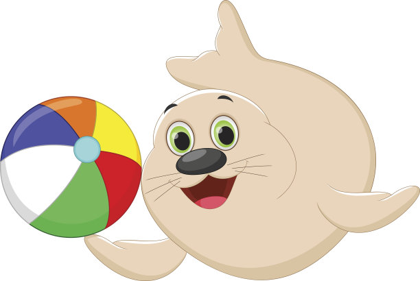 有趣的卡通海豹玩彩色的球图片下载