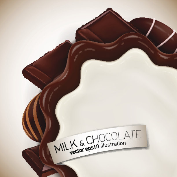 甜美味的牛奶酸奶酪与巧克力奶油矢量插图图片下载
