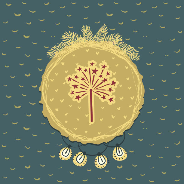 圣诞和新年的圆形框架与烟花的象征素材图片