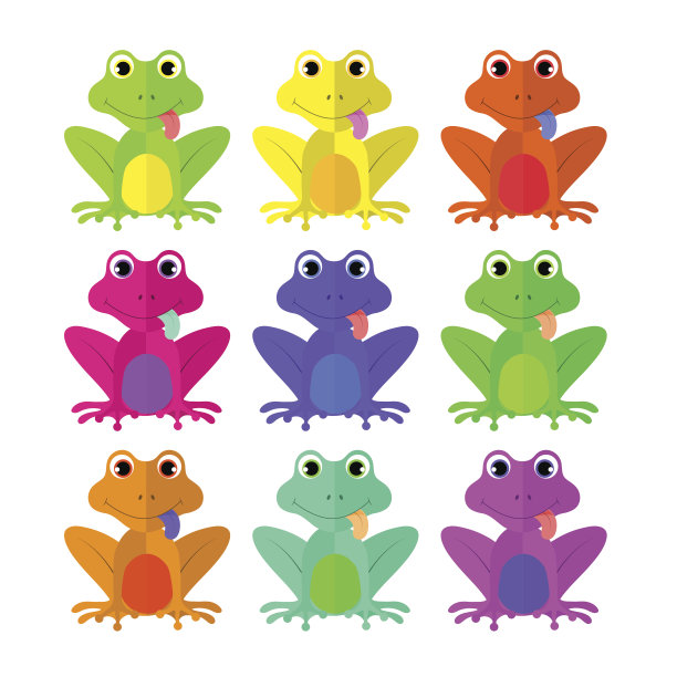 青蛙设置平坦风格在白色背景矢量孤立图片下载