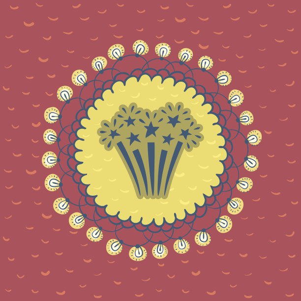 圣诞和新年的圆形框架与烟花的象征素材图片