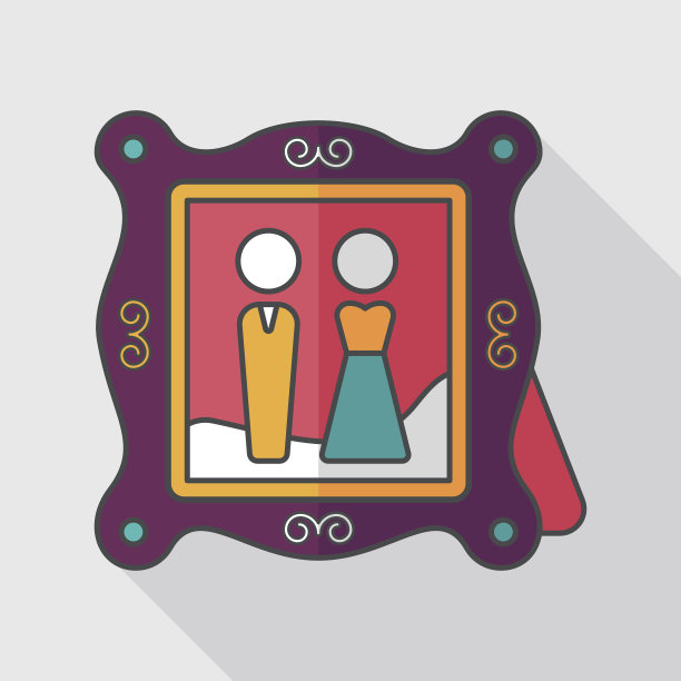 婚礼照片平与长阴影图标，eps10图片下载