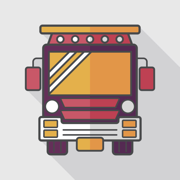 交通校车平坦的长影子图标，eps10图片下载