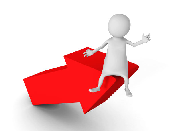 白色3d男人坐在红色箭头上图片下载
