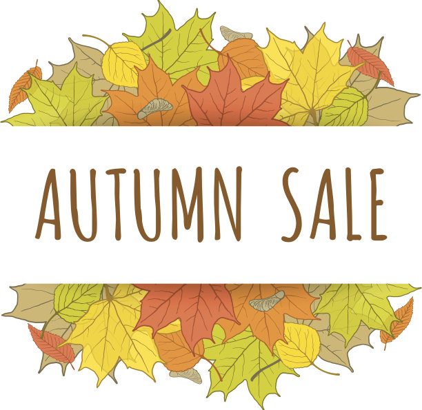 秋季销售标签与手绘落叶图片下载