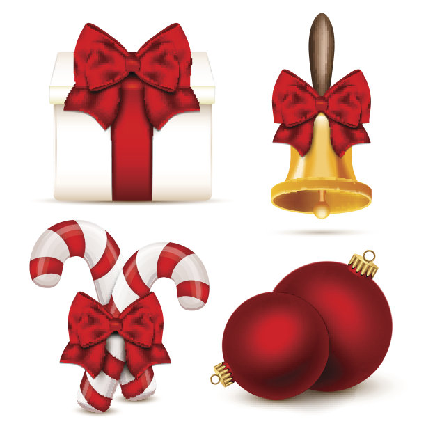 一套逼真的圣诞物品。图片下载