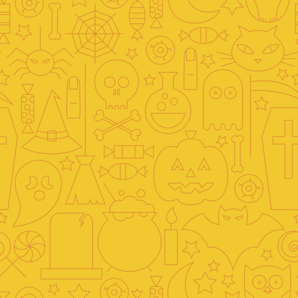 细线节日万圣节橙色无缝模式图片下载