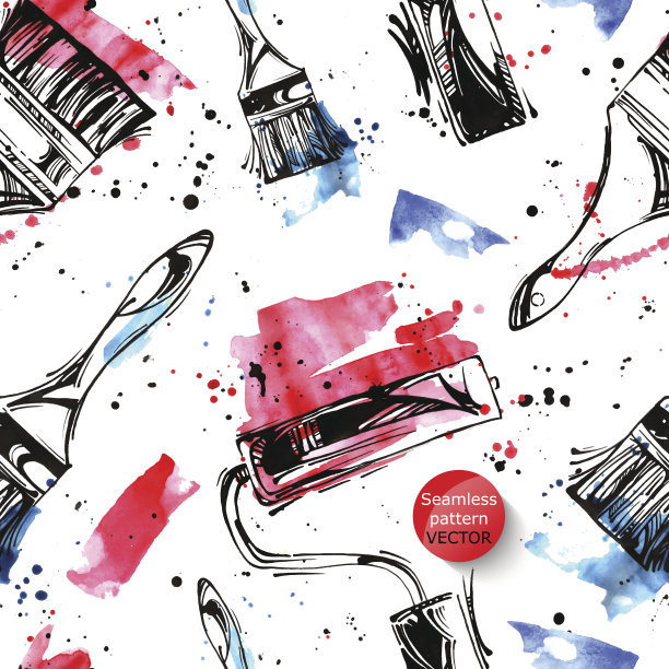 水彩无缝图案用漆辊和刷子。图片下载