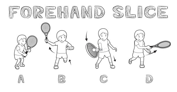 网球运动正手切片男孩单色矢量插图图片下载