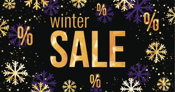 冬季销售设计模板与时尚的金色或紫色雪花图片下载