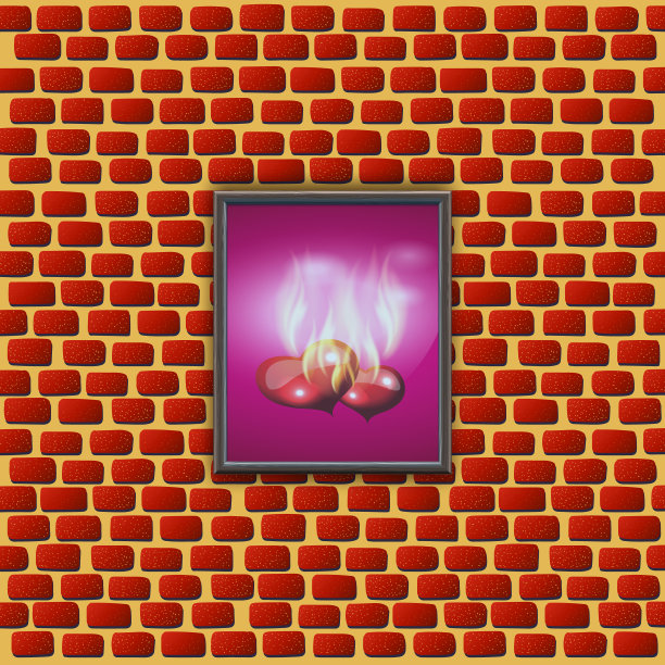 在砖墙上画着发光的心图片下载