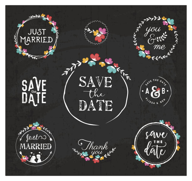 婚礼设计元素的邀请和保存的日期卡图片下载
