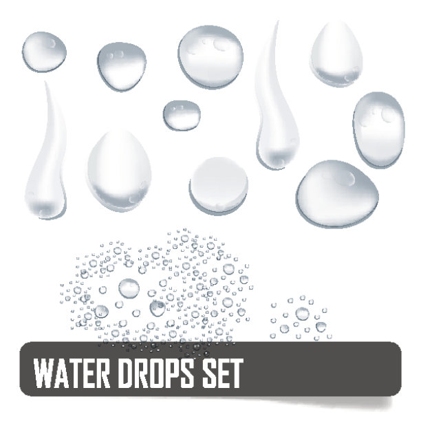 雨的清新清澈的水滴现实集孤立的向量图片下载