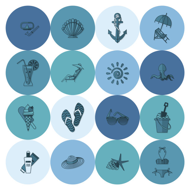 夏季和海滩简单的平面图标图片下载