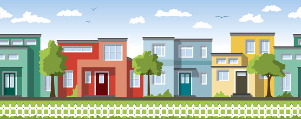 现代色彩丰富的房屋，也可用作连续的背景图片下载