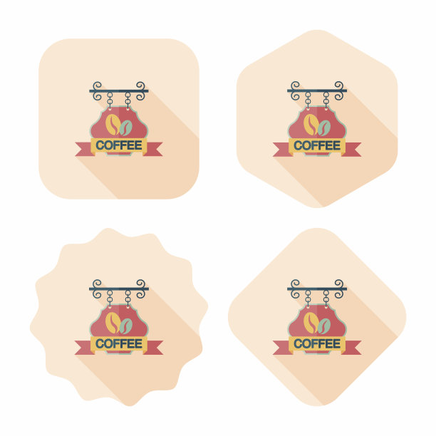 咖啡店标志与长阴影的平面图标，eps10图片下载