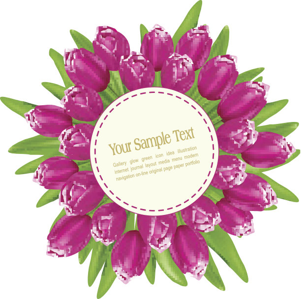 一束郁金香和一张圆圆的贺卡图片下载