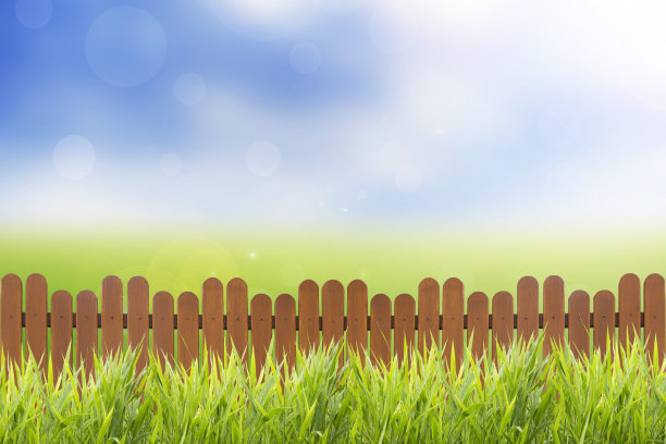 抽象的自然春天的背景与草地和木栅栏图片下载