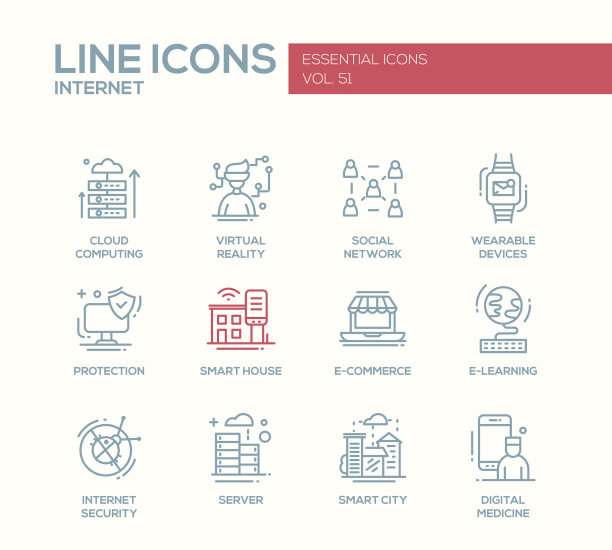 互联网-平面设计线条图标集图片下载